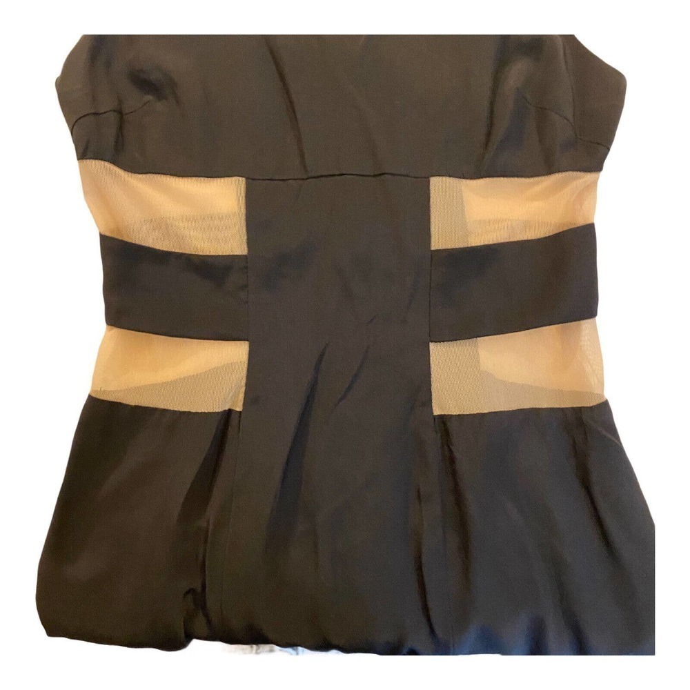 Nomia Dress Size 2 Black Silk Cutout with Mesh Tan Panels Short Sheath - Picture 8 of 12